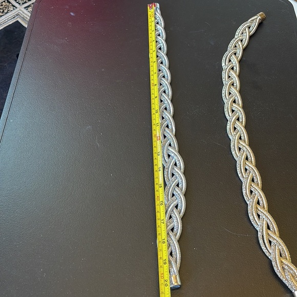 STATEMENT NECKLACE DRESSY BRAID D SILVER TONE 20” - Picture 7 of 7